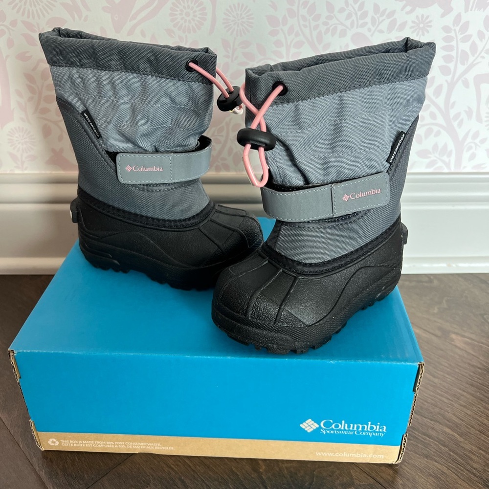 Columbia Powderbug Plus II Kids' Waterproof Snow Boots / 8 / Gray, Black & Pink